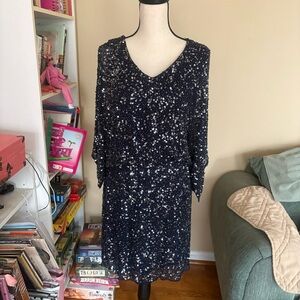 Pisarro Nights Black Sequin V-Neck Long Sleeve Dress